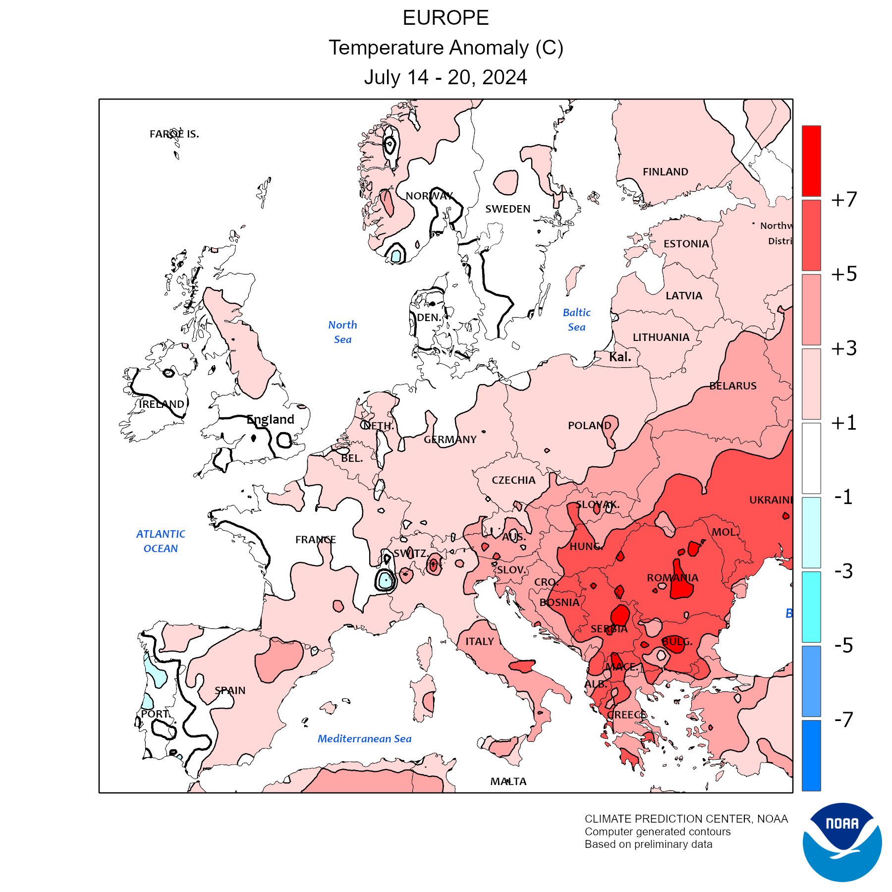 clima luglio 2024 anomalie 14 20 luglio noaa