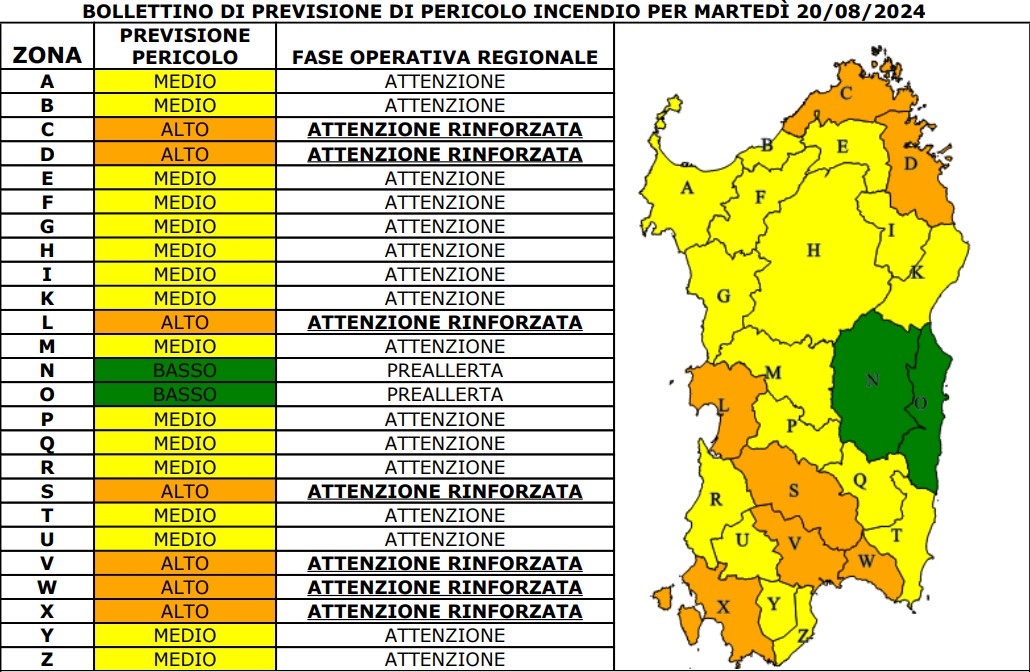 allerta incendi sardegna 20 agosto