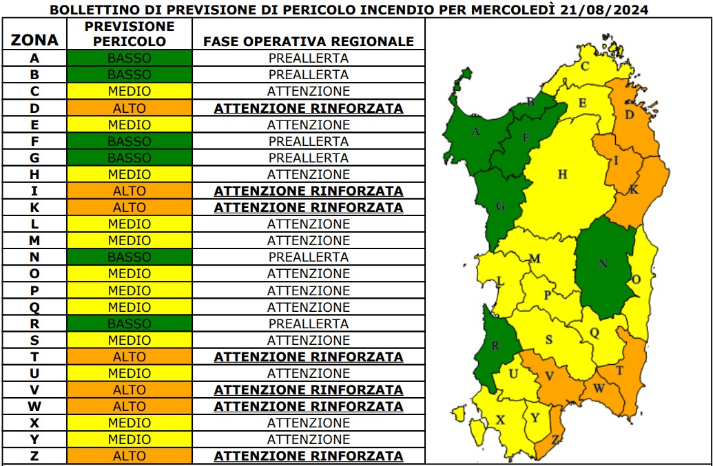allerta incendi sardegna 21 agosto