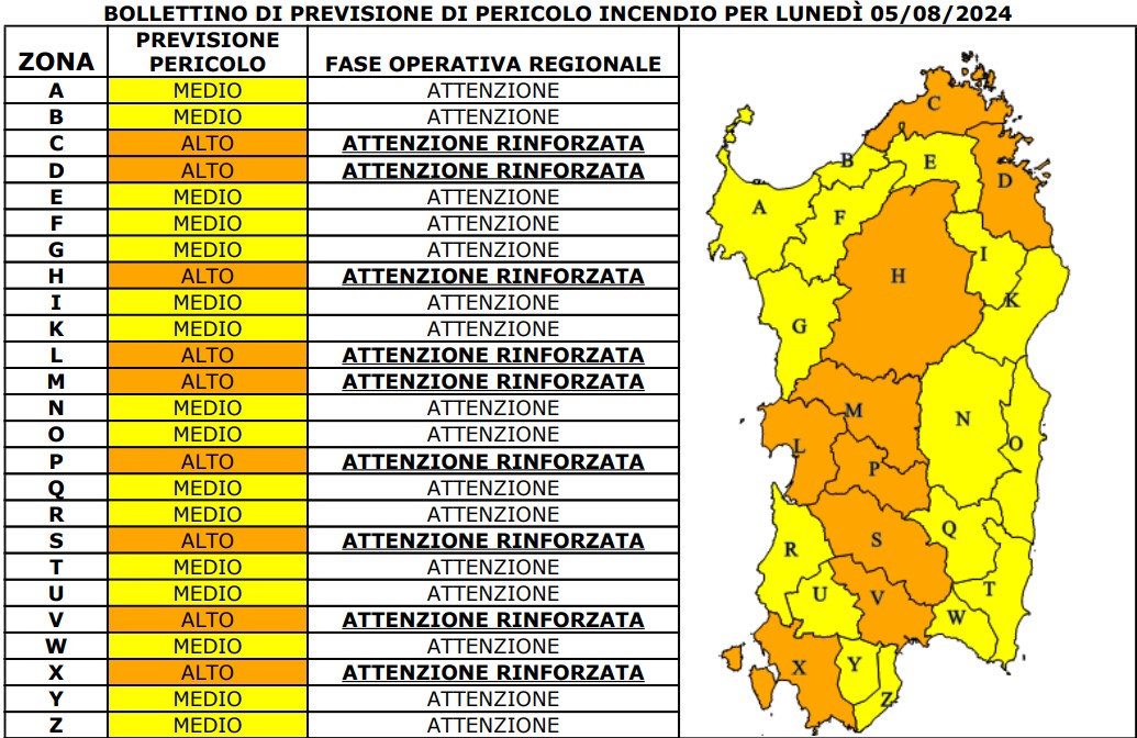 allerta incendi sardegna 5 agosto