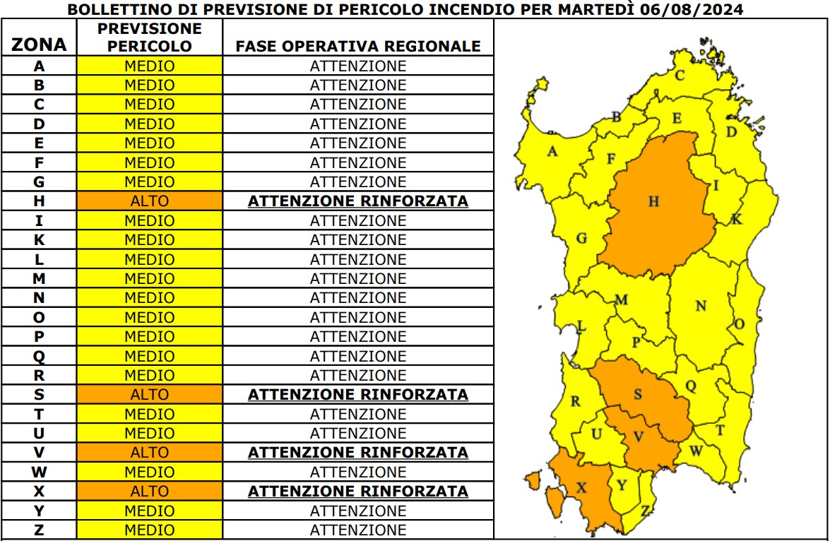 allerta incendi sardegna 6 agosto