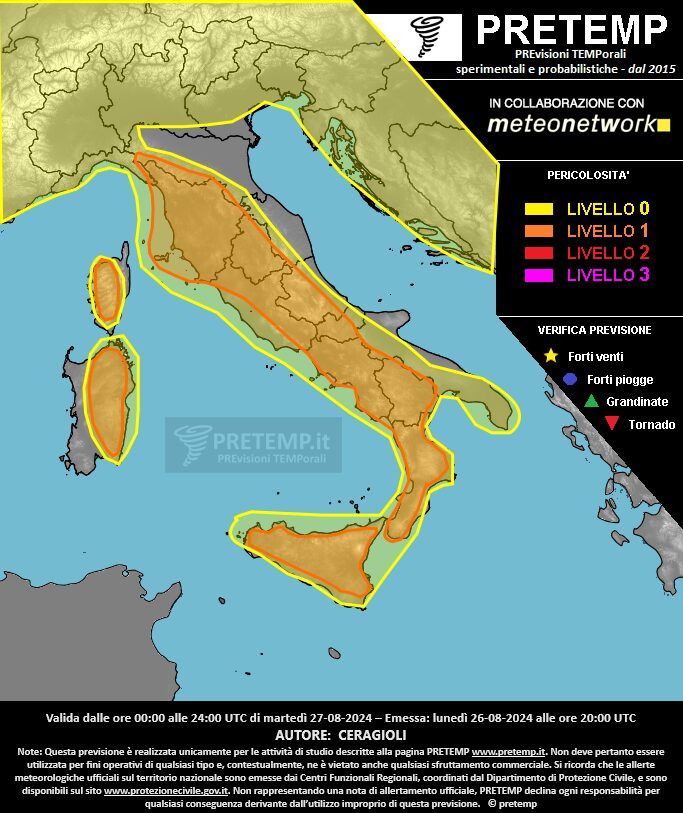 allerta meteo oggi 27 agosto