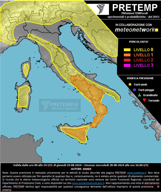 allerta meteo oggi 29 agosto
