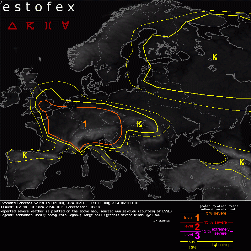 allerta meteo oggi domani estofex nord italia