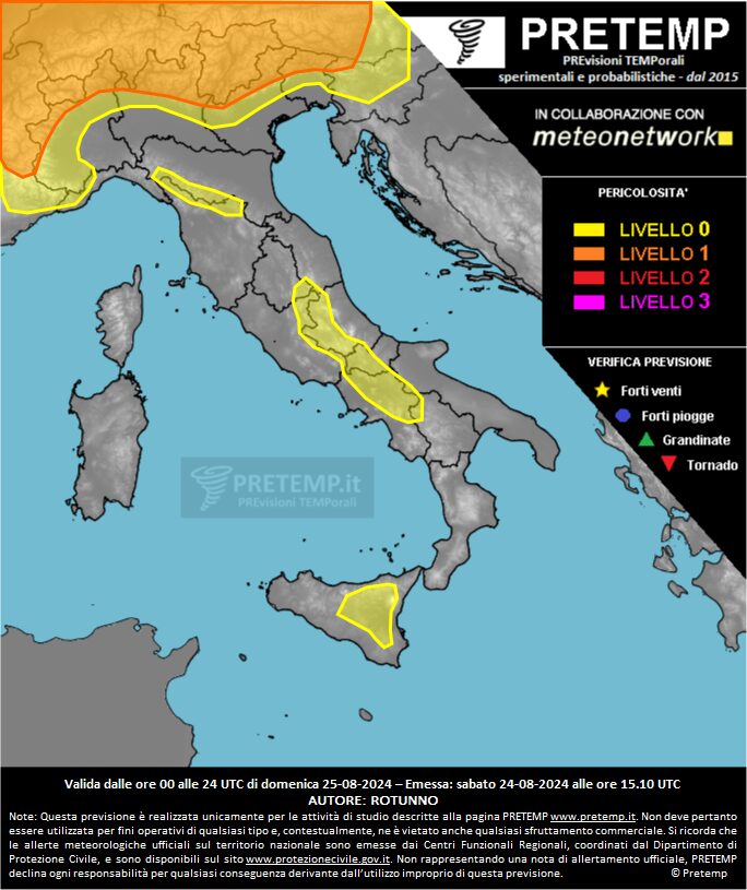 allerta meteo oggi domenica 25 agosto