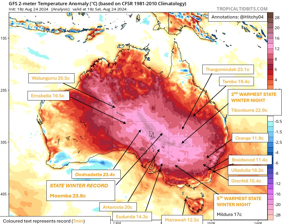 caldo record temperature minime australia 25 agosto 2024