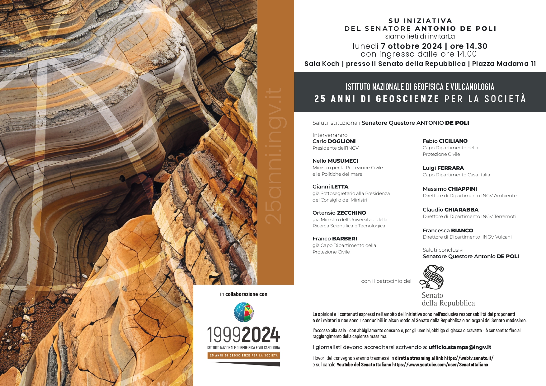 25 anni INGV evento senato locandina