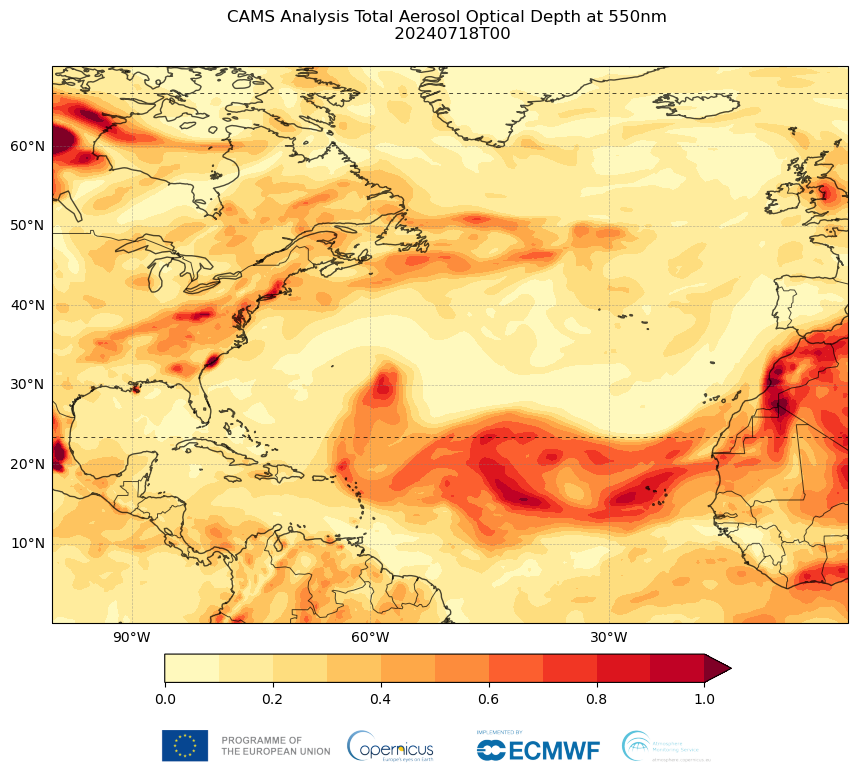 aerosol nord atlantico 18 luglio 2024