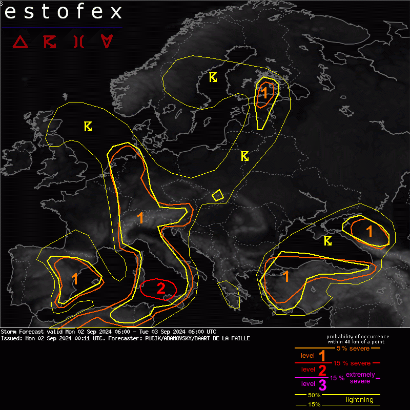 allerta meteo oggi domani estofex 2 3 settembre 2024