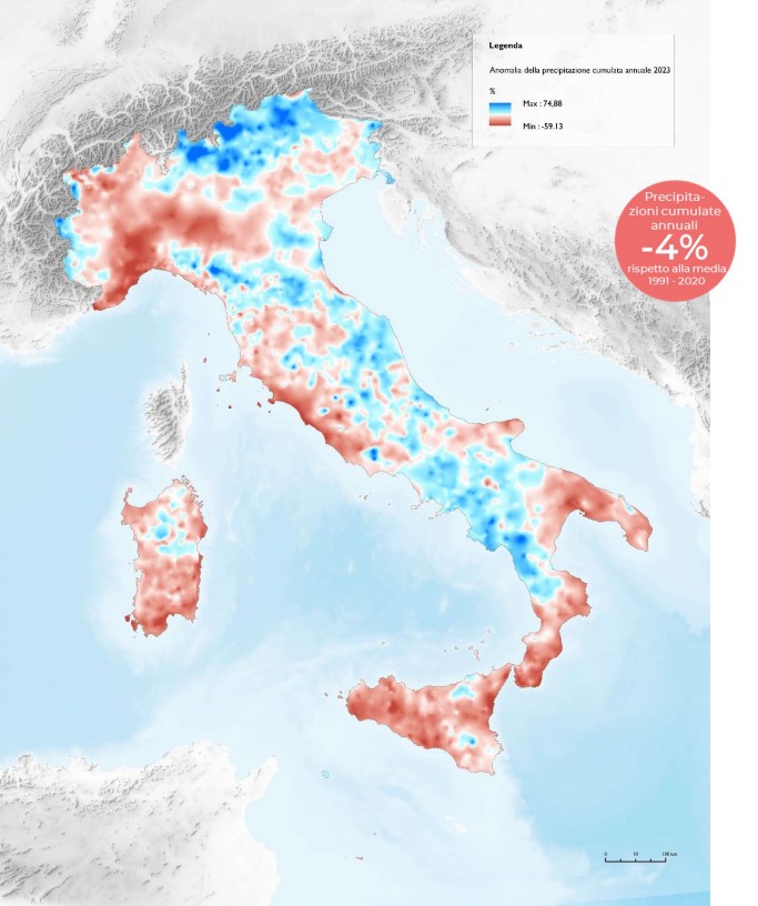 anomalia precipitazione cumulata anno 2023