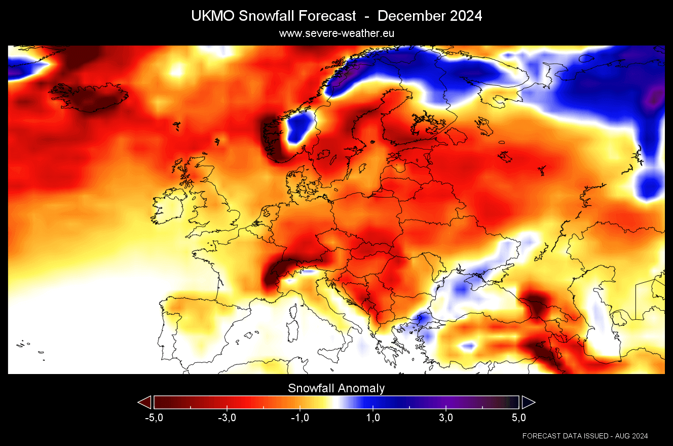 πρόβλεψη ανωμαλίας χιονόπτωσης στην Ευρώπη τον Δεκέμβριο του 2024