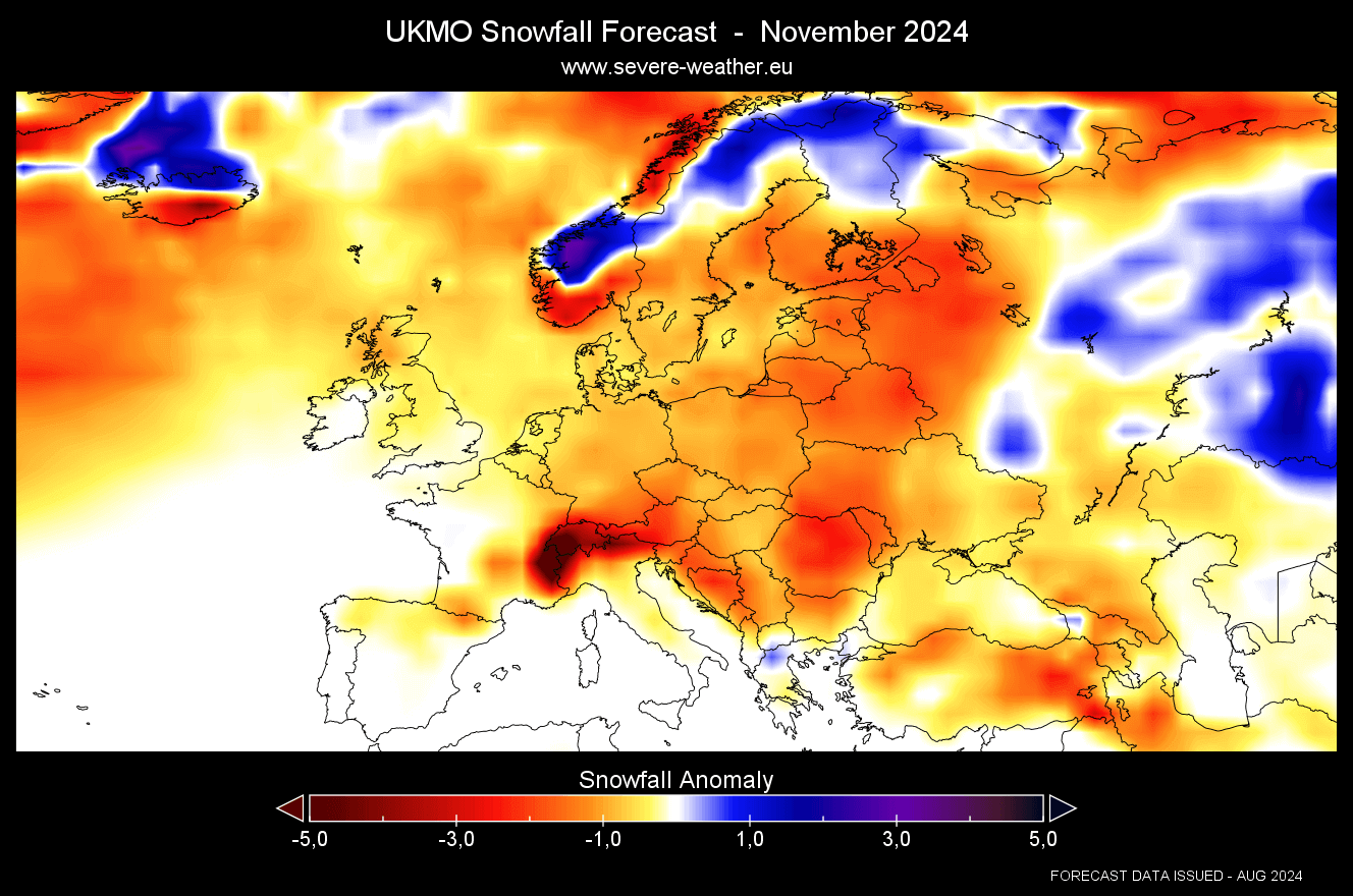 πρόβλεψη ανωμαλίας χιονόπτωσης στην Ευρώπη τον Νοέμβριο του 2024