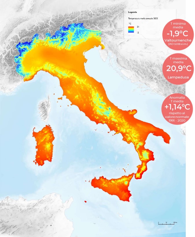 temperatura media annuale dell’anno 2023