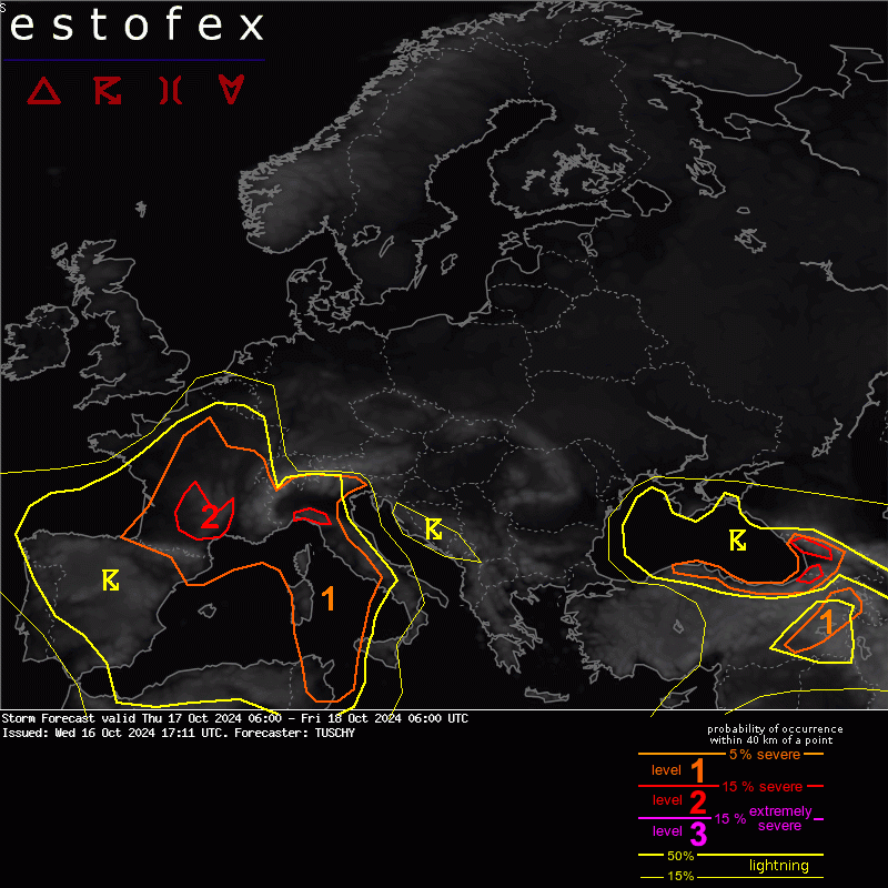 allerta meteo 17 ottobre 2024 italia estofex