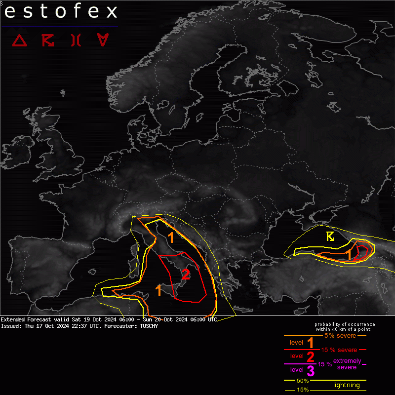 allerta meteo oggi 19 ottobre 2024 estofex maltempo italia