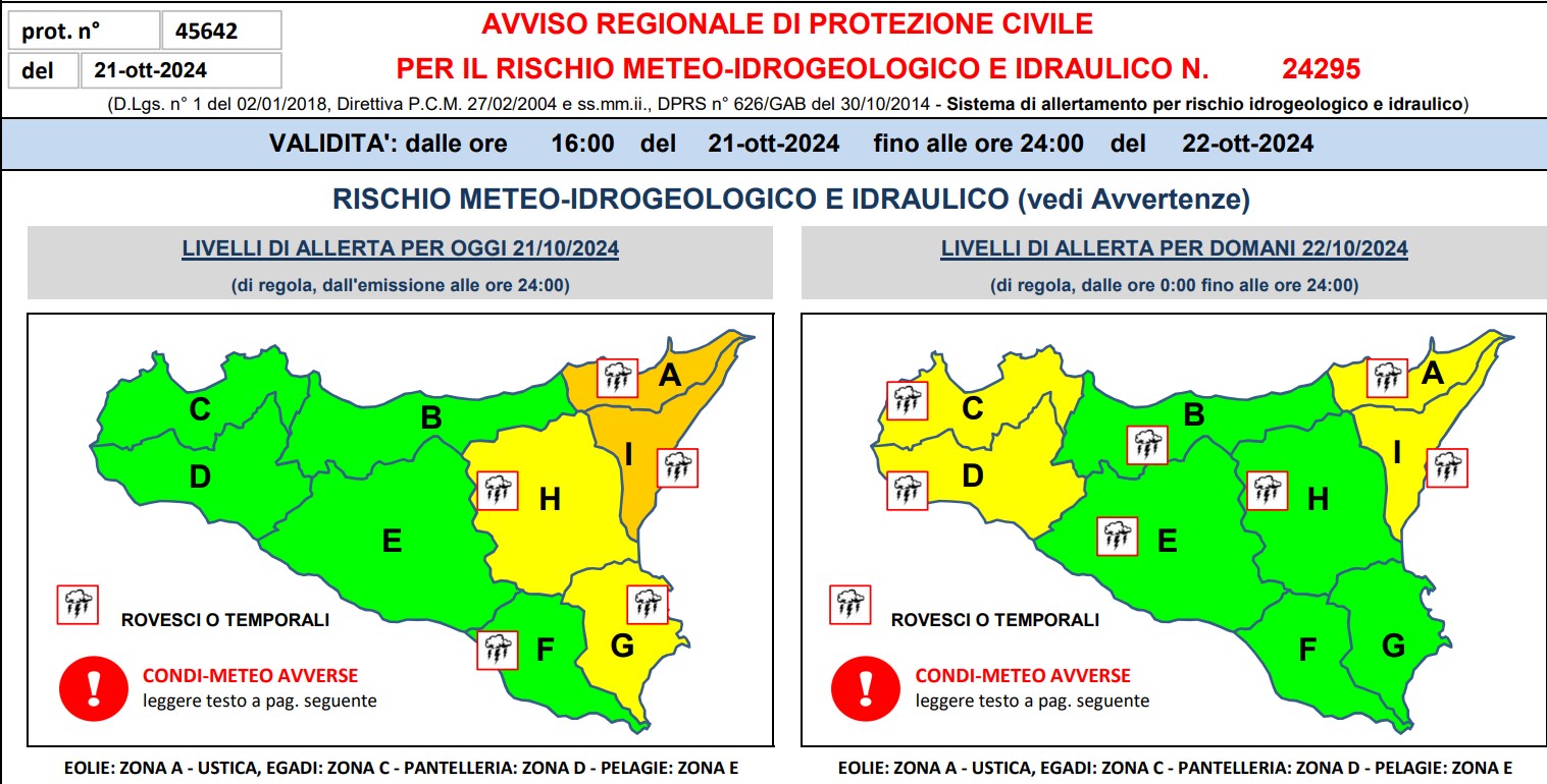 allerta meteo sicilia 21 22 ottobre
