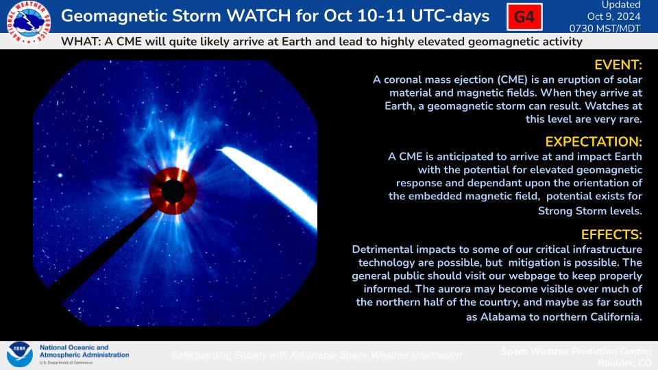 allerta tempesta geomagnetica 10-11 ottobre 2024