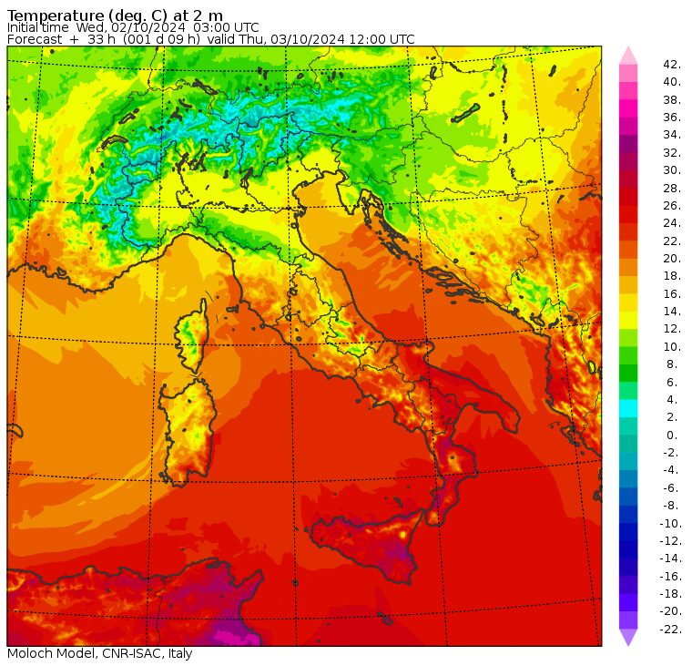 temperature massime giovedì 3 ottobre