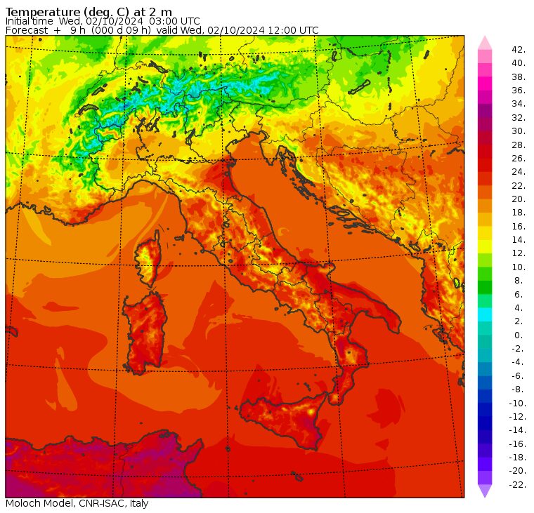 temperature massime mercoledì 2 ottobre