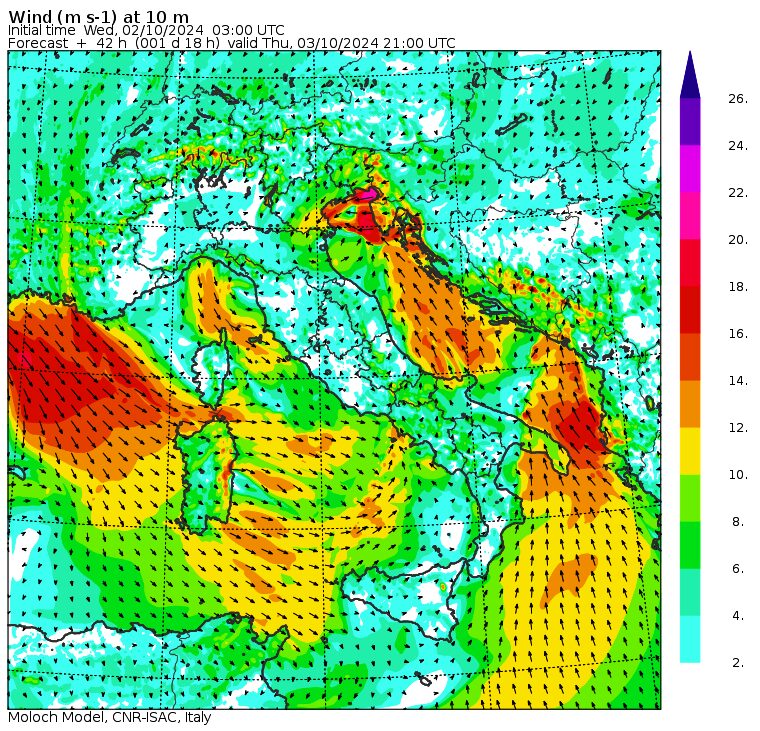 vento giovedì 3 ottobre ore 23