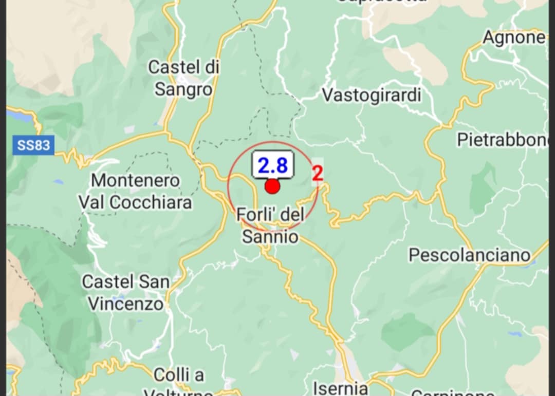 Terremoto in Molise: scossa avvertita a Forlì del Sannio | DATI e MAPPE