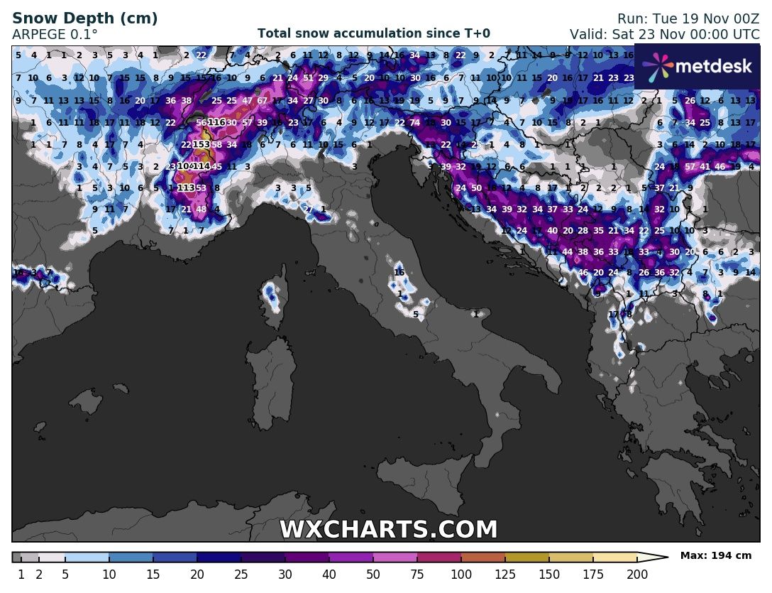 Accumuli di neve in Italia 