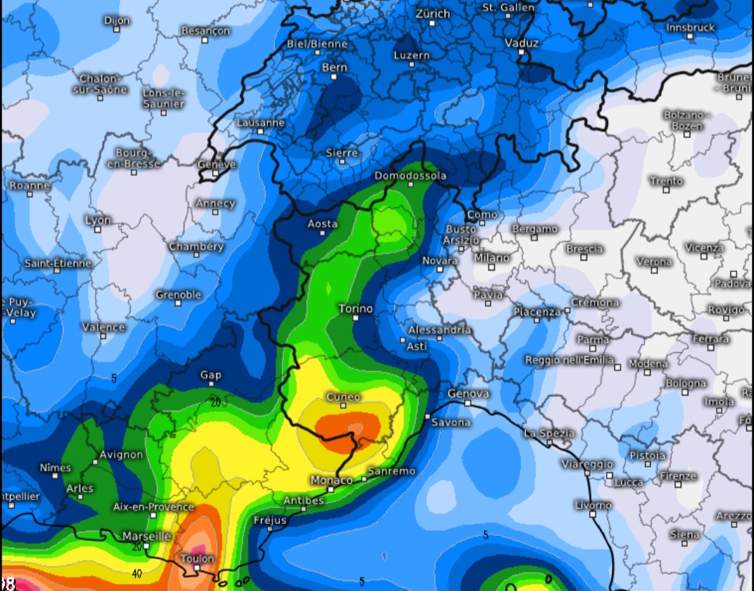 Pioggia prevista in Piemonte