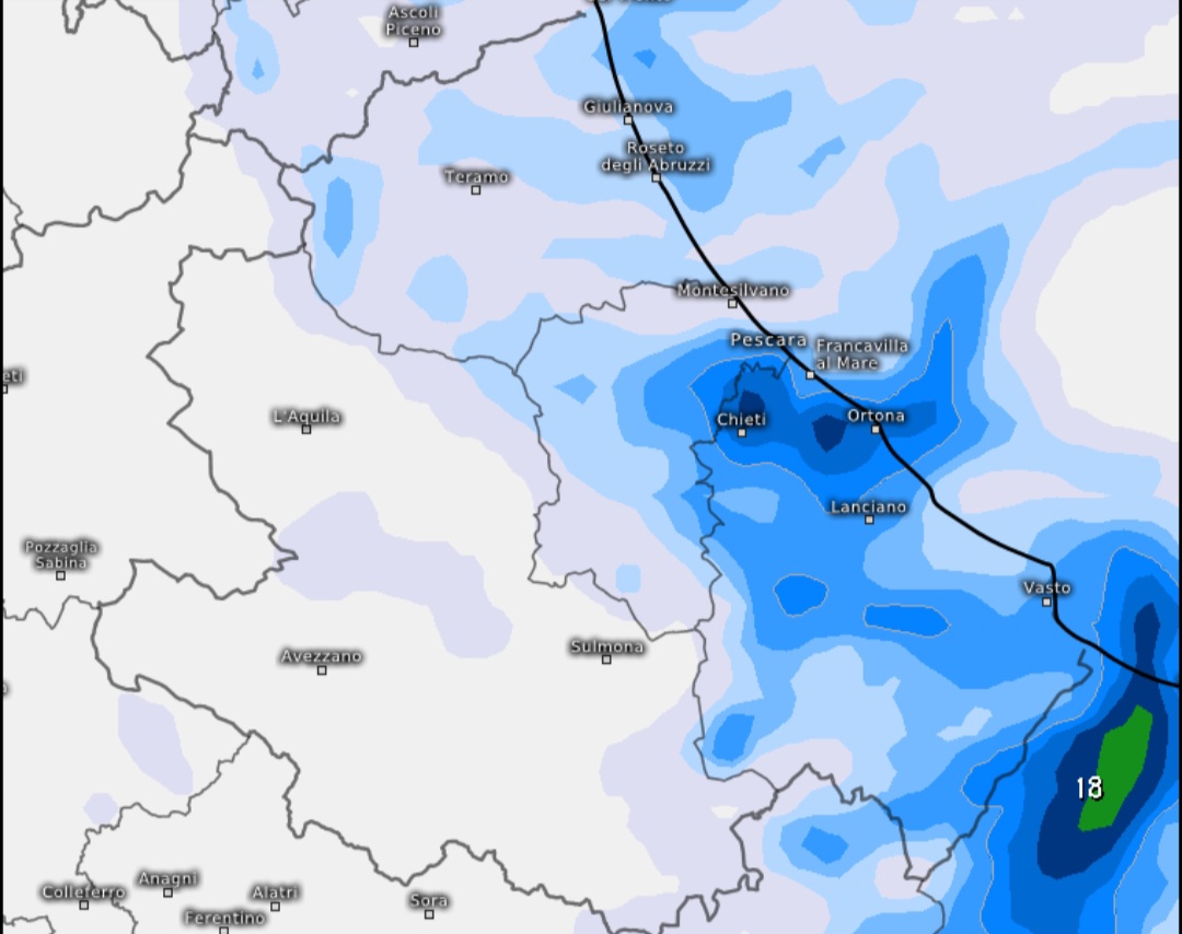 Precipitazioni previste in Abruzzo