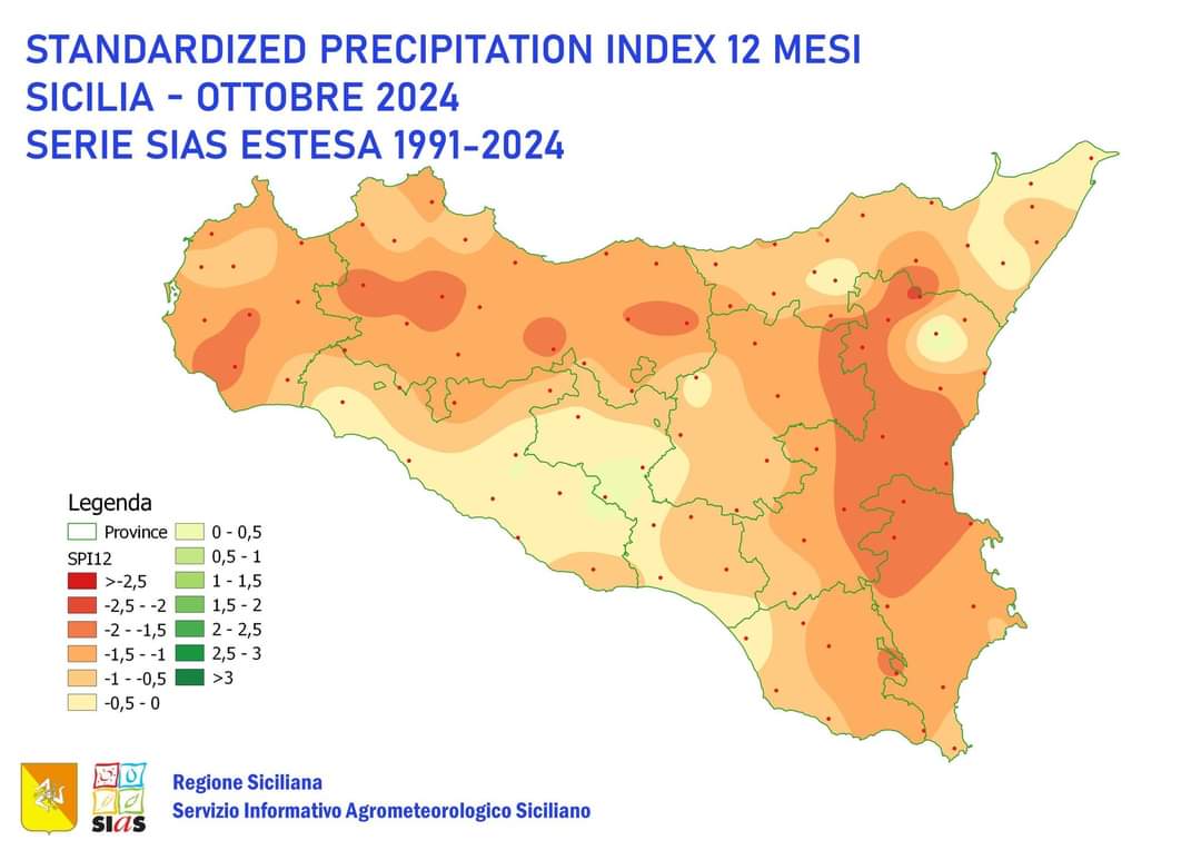 Precipitazioni Sicilia in 12 mesi