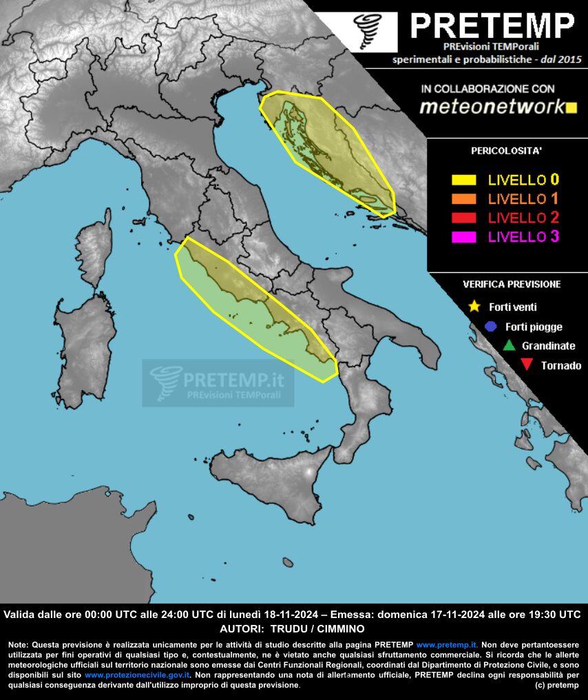 allerta meteo lunedì 18 novembre 2024