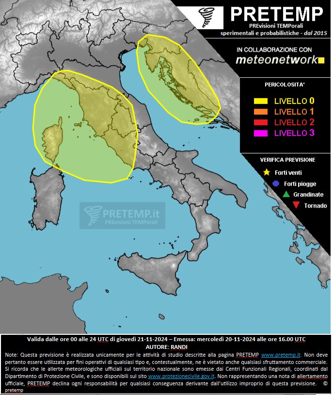 allerta meteo oggi 21 novembre 2024