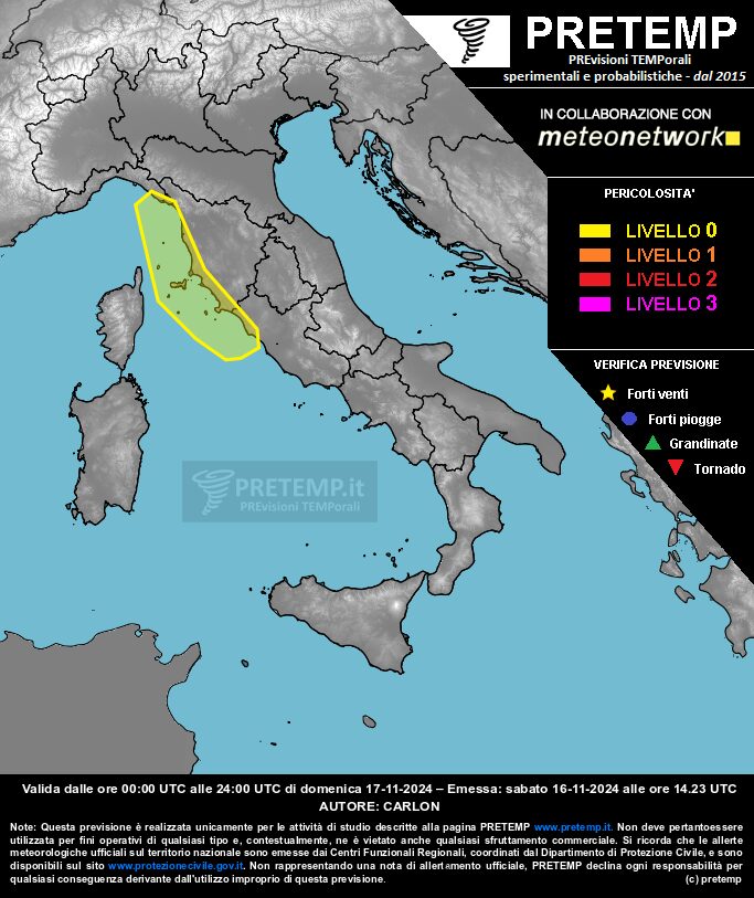 allerta meteo oggi domenica 17 novembre 2024