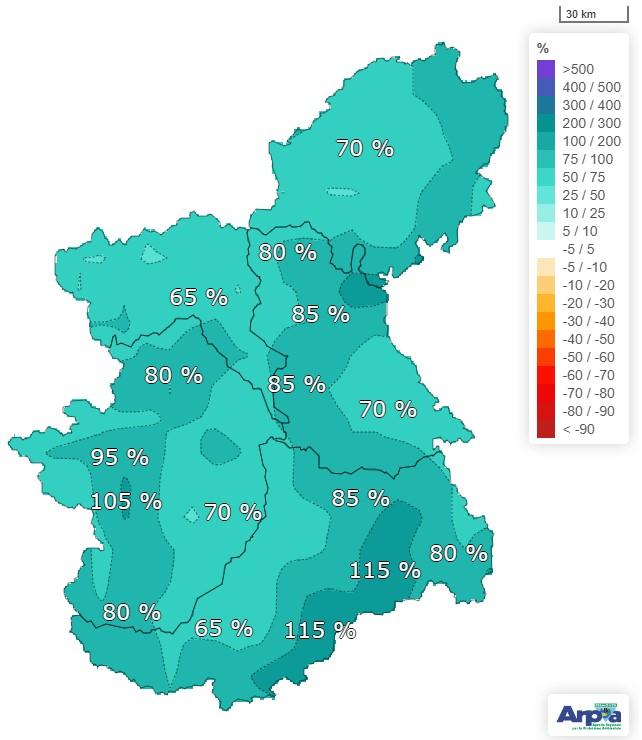 anomalia piogge piemonte gennaio-ottobre 2024
