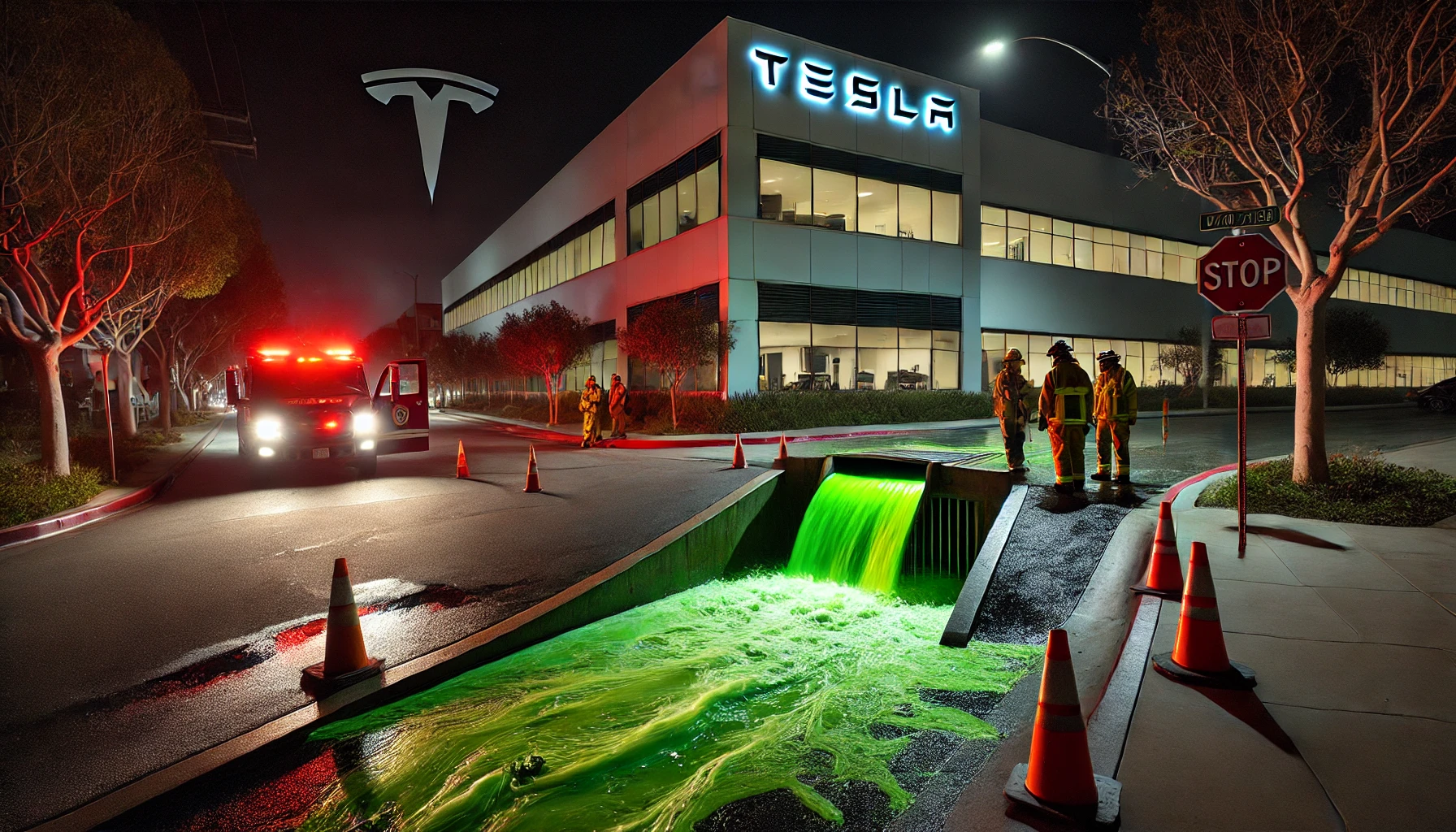 Fluido verde sgorga dal quartier generale Tesla: mistero a Palo Alto