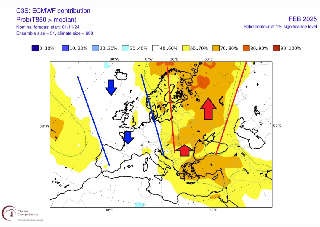 Previsioni temperature Febbraio 2025