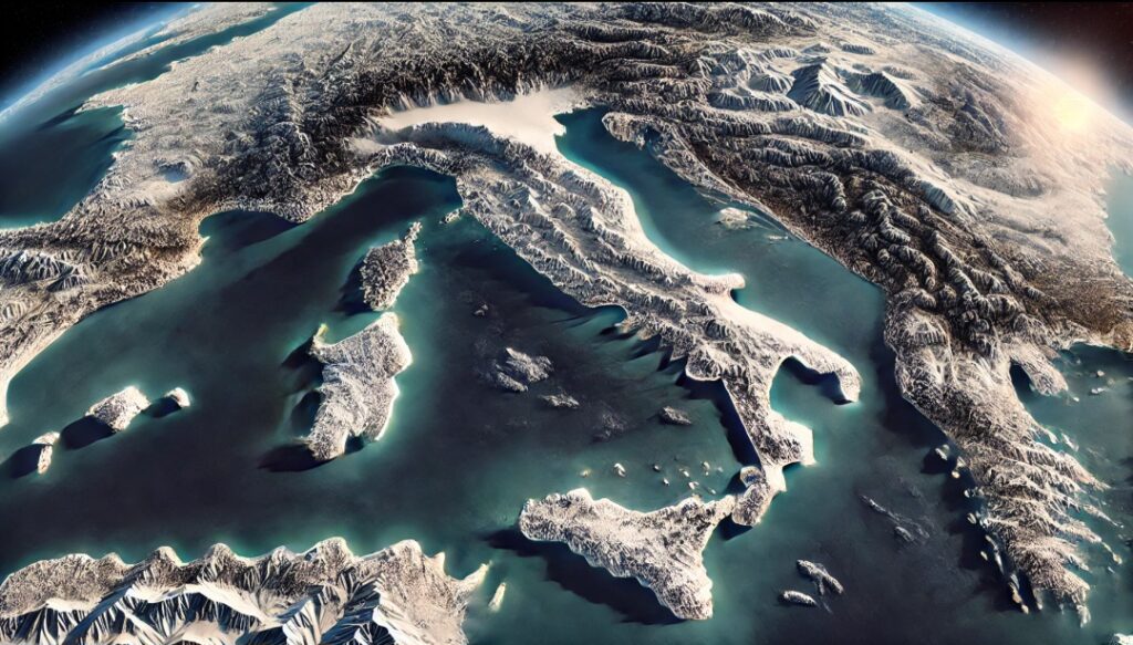 Italia innevata dal satellite