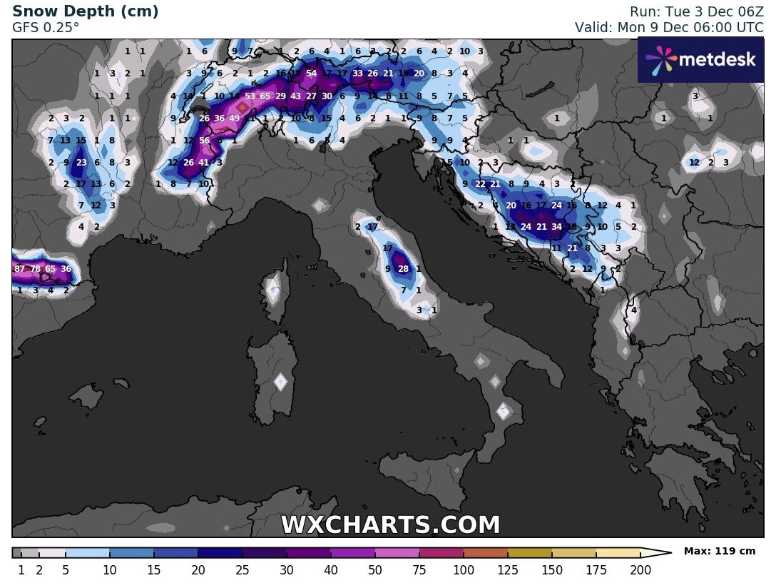 Neve prevista Appennino centrale 