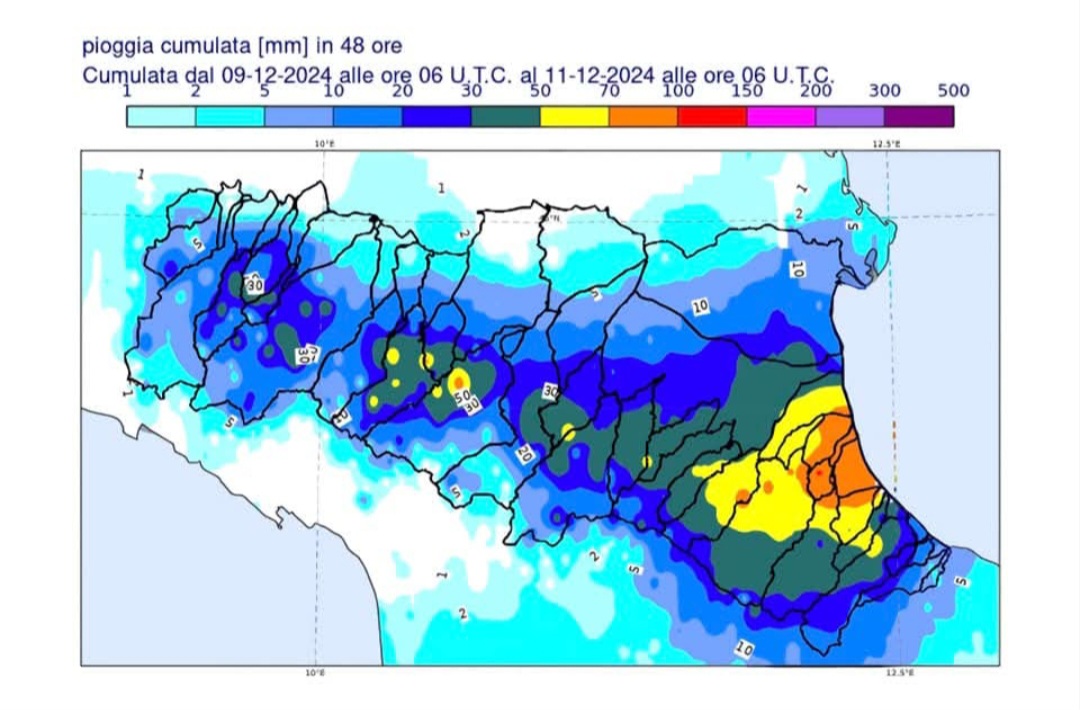 Accumuli piovosi in 48 ore Emilia Romagna
