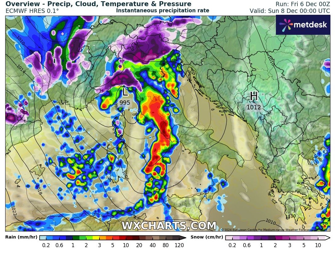 Piogge previste per l'8 Dicembre 