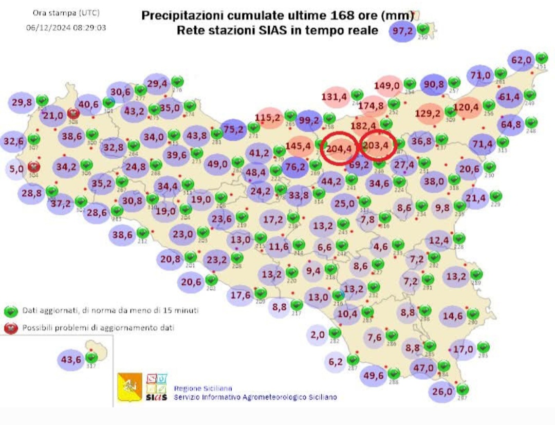 Precipitazioni cumulate in Sicilia