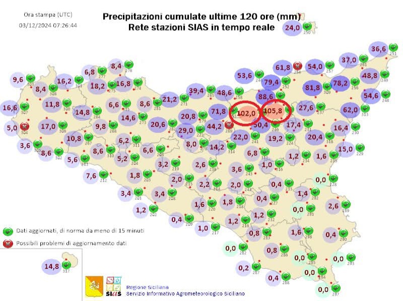 Precipitazioni cumulate Sicilia