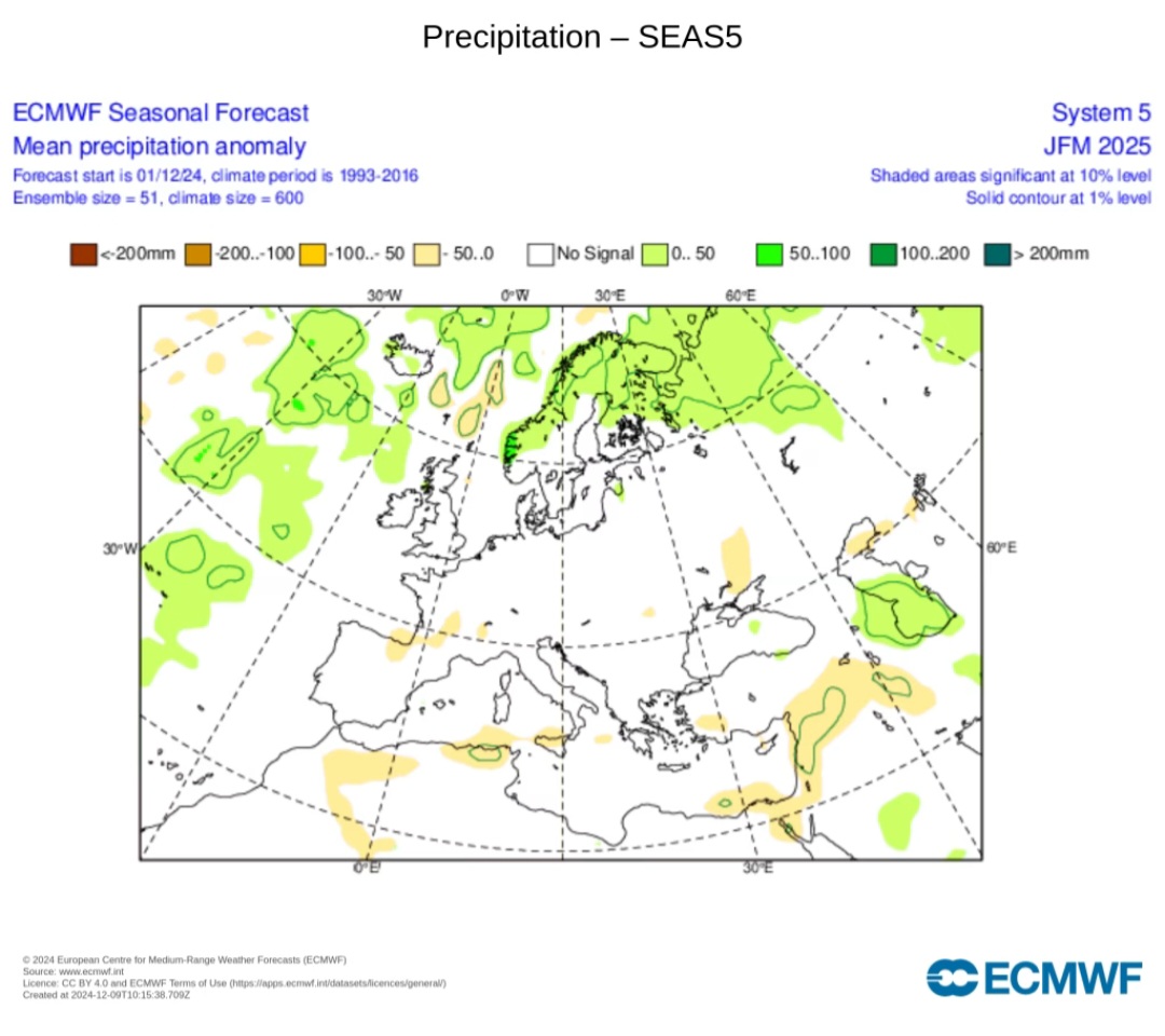 Precipitazioni previste per Inverno 2024-2025