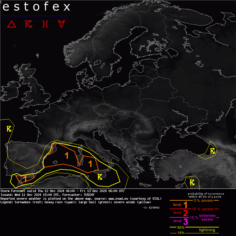 allerta meteo estofex 12 dicembre 2024