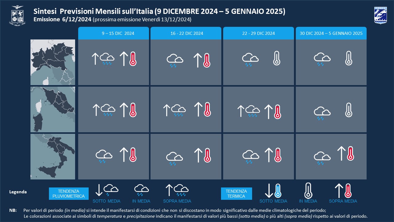 previsioni meteo mensili aeronautica militare fino 5 gennaio 2025