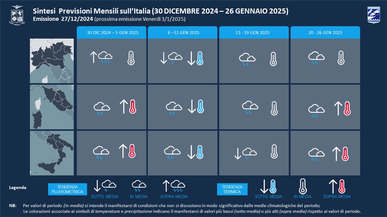 previsioni meteo mensili aeronautica militare fino al 26 gennaio