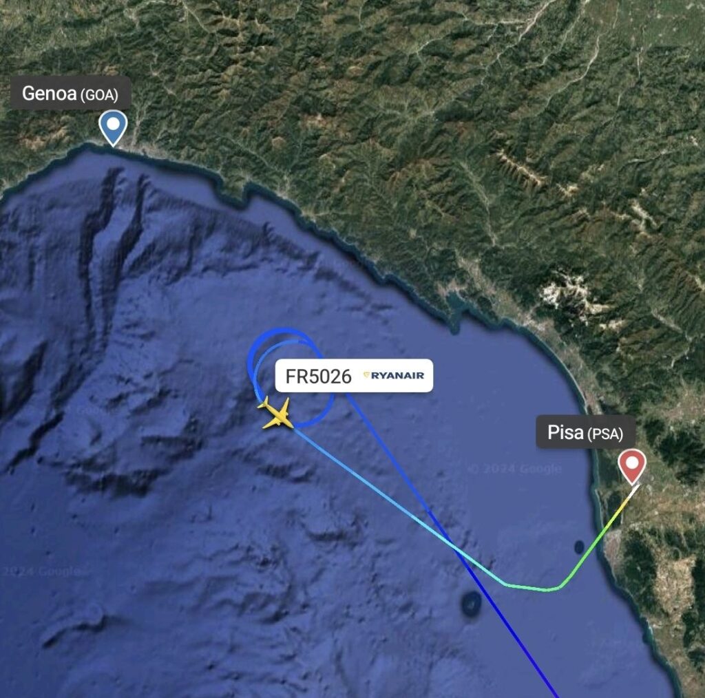 volo catania-genova dirottato vento