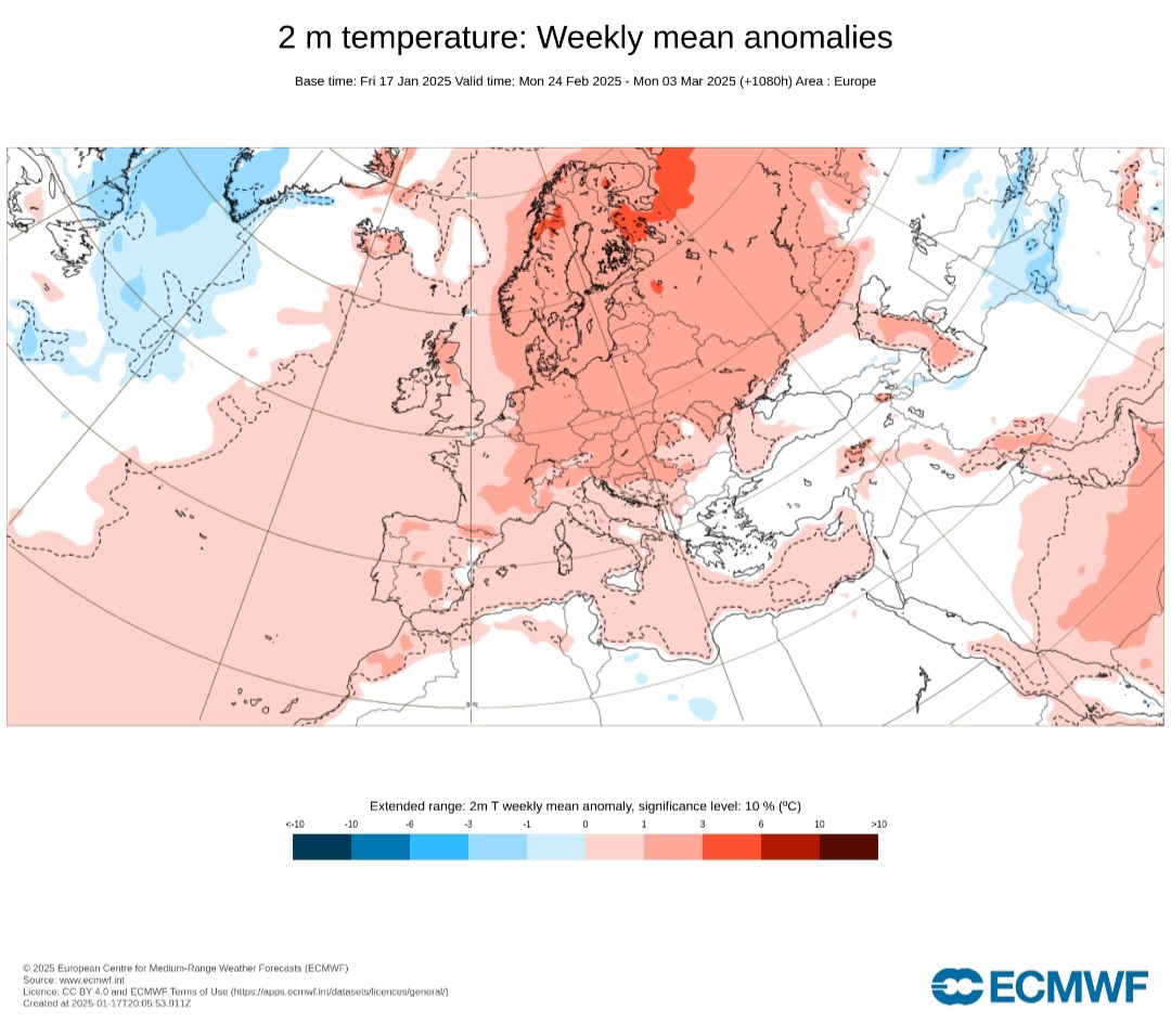 Anomalie di temperatura febbraio 2025