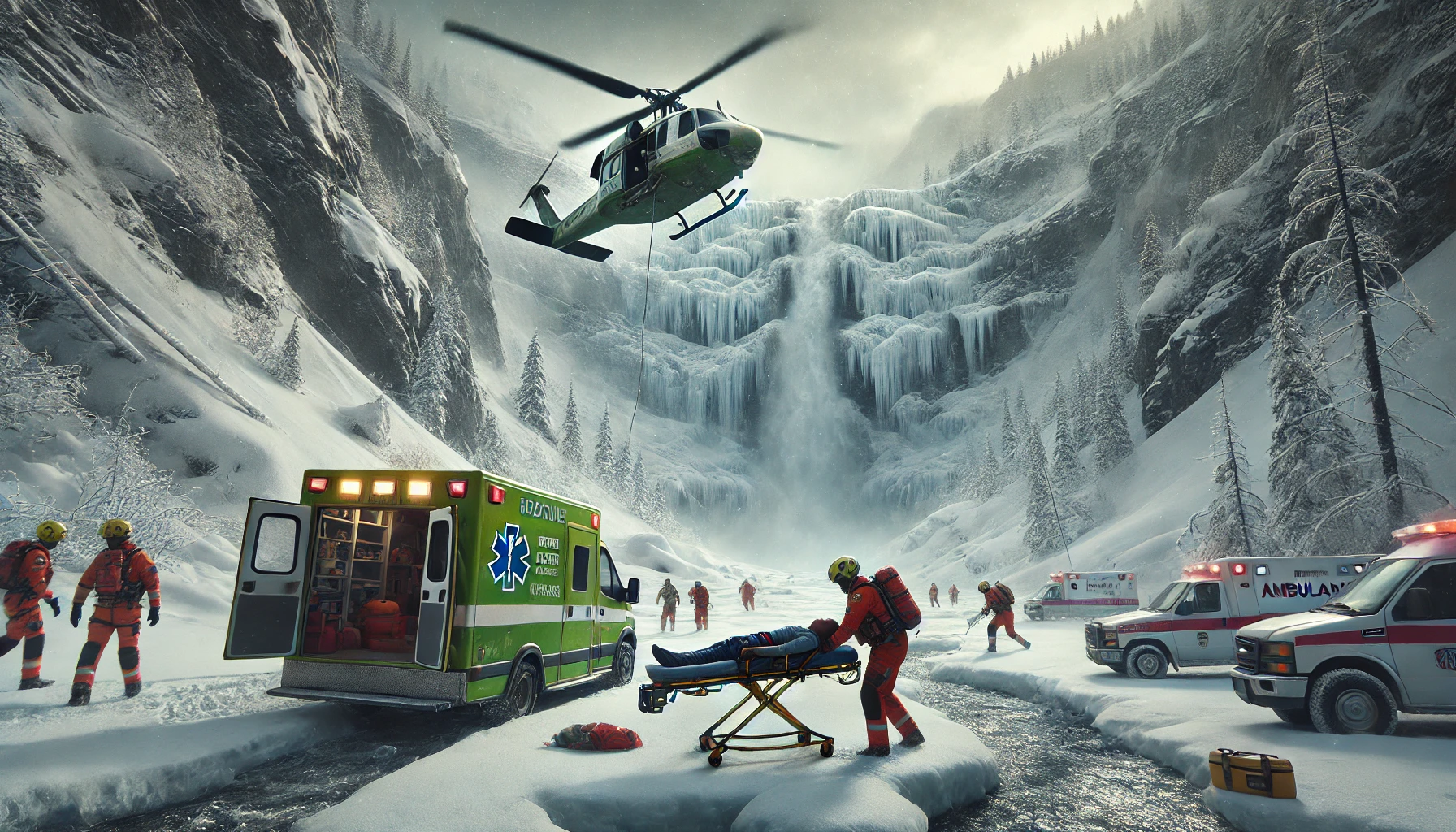 Escursionista scivola da una cascata di ghiaccio: soccorso con elicottero e ambulanza