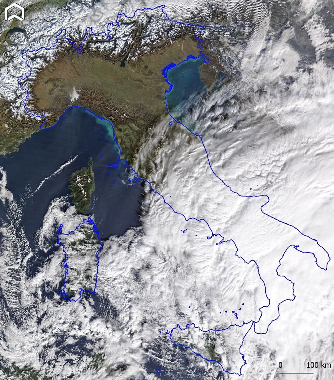 Italia vista dal satellite 12 gennaio