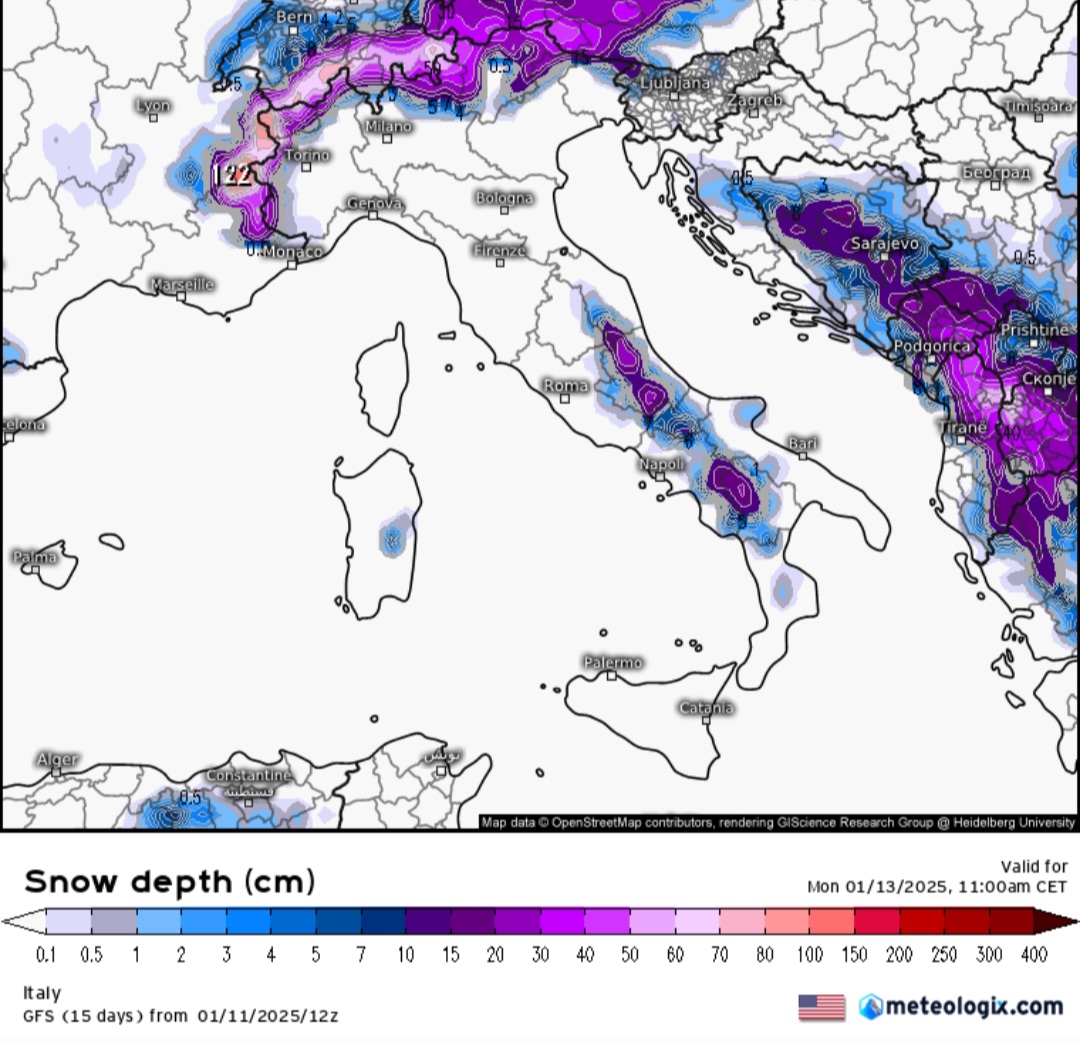 Neve prevista 12-13 gennaio